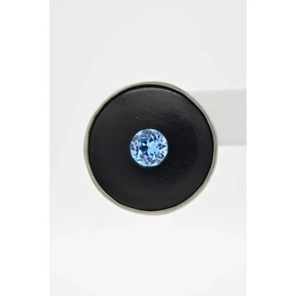 Robin Kahn Vintage Clip On Earrings Blue Crystal Silver Black Chunky Signed 9L
